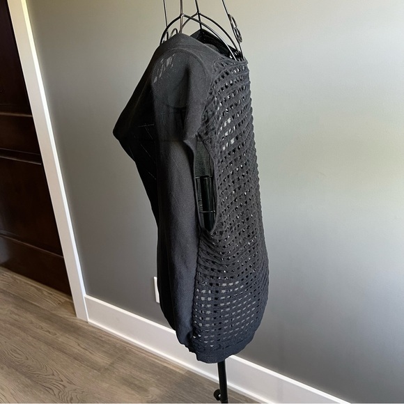 Eileen Fisher Black Sheer Waterfall Front with Open Knit back detail Top Blouse - Picture 6 of 10